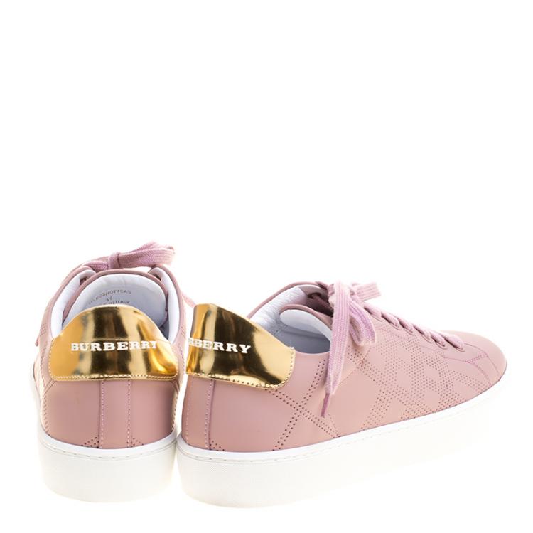 Pre Owned Burberry Blush Pink Perforated Check Leather Westford Sneakers Size 37