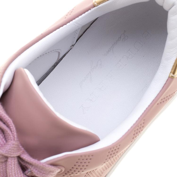Pre Owned Burberry Blush Pink Perforated Check Leather Westford Sneakers Size 37