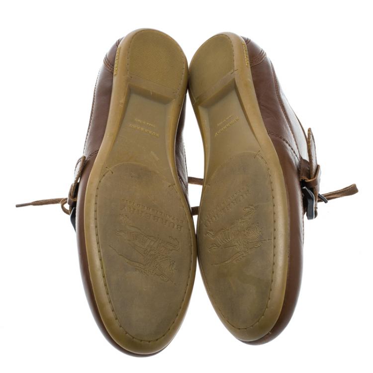 Pre Owned Burberry Brown Leather Buckle Detail Low Top Sneakers Size 38