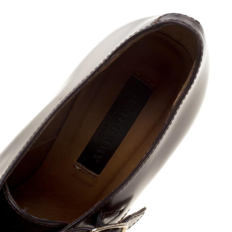 Pre Owned Burberry Brown Leather Monk Strap Platfrom Ankle Boots Size 38.5