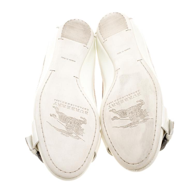Pre Owned Burberry White Nova Check PVC and Patent Leather Buckle Ballet Flats Size 39