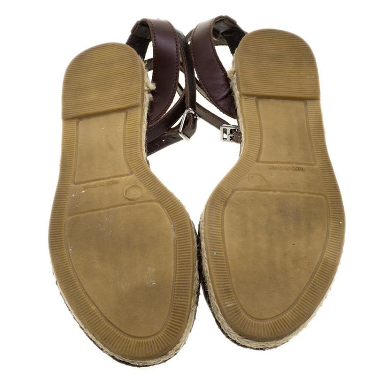 Pre Owned Burberry Tricolor Canvas And Leather Ankle Wrap Espadrille Flats Size 38