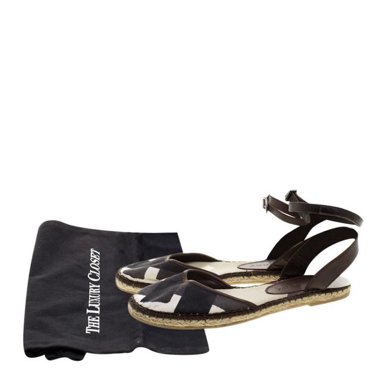 Pre Owned Burberry Tricolor Canvas And Leather Ankle Wrap Espadrille Flats Size 38