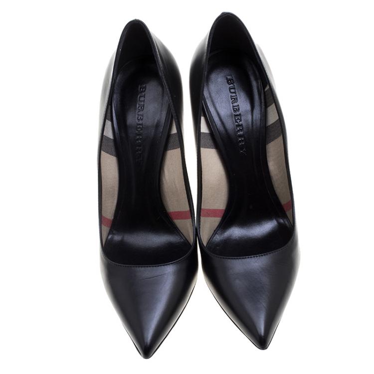 Pre Owned Burberry Black Leather Deighton Pointed Toe Pumps Size 38