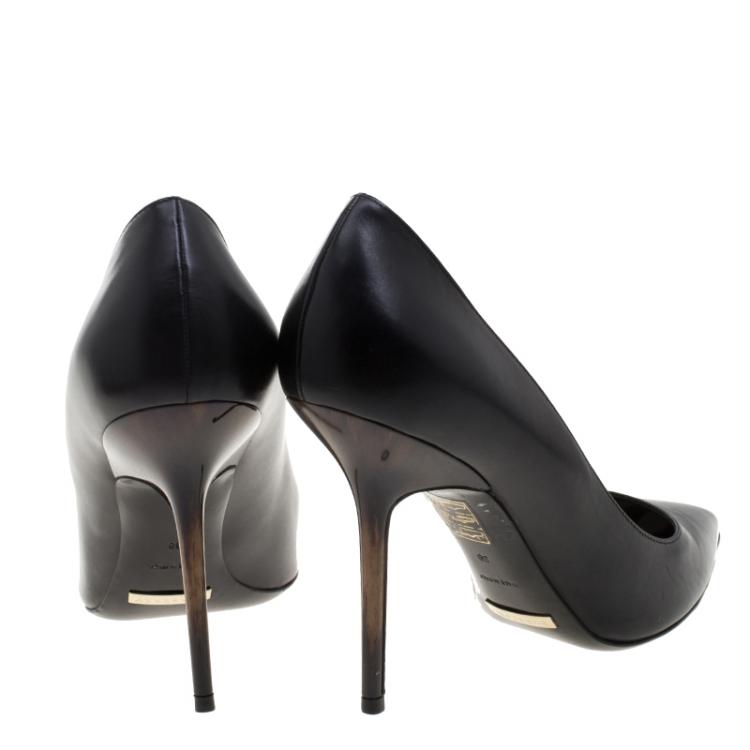 Pre Owned Burberry Black Leather Deighton Pointed Toe Pumps Size 38