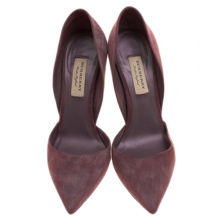 Pre Owned Burberry Burgundy Suede D'orsay Pointed Toe Pumps Size 38.5