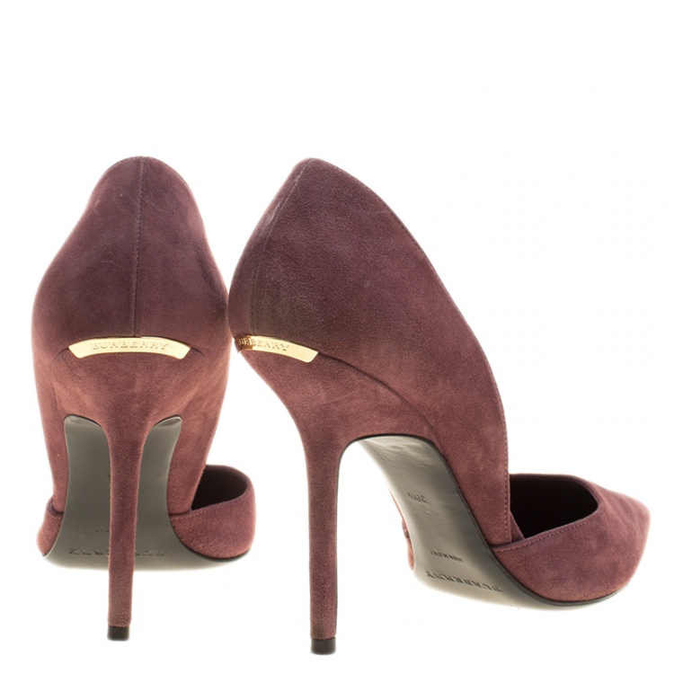 Pre Owned Burberry Burgundy Suede D'orsay Pointed Toe Pumps Size 38.5
