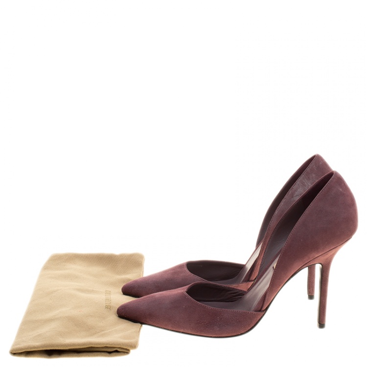 Pre Owned Burberry Burgundy Suede D'orsay Pointed Toe Pumps Size 38.5