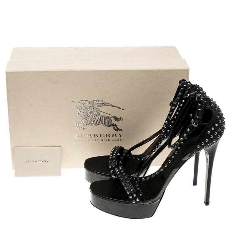 Pre Owned Burberry Black Leather Criss Cross Studded Platform Sandals Size 40