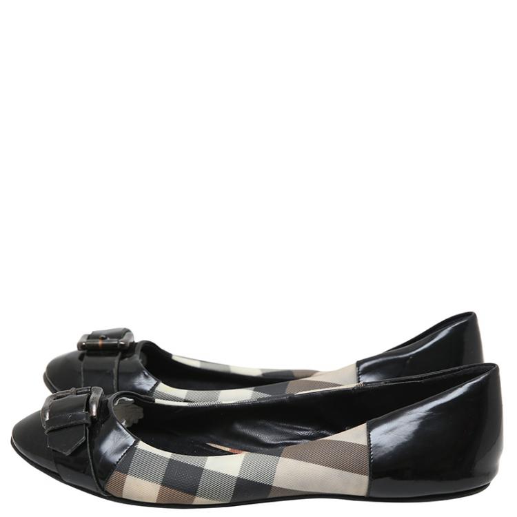 Pre Owned Burberry Black Nova Check PVC/Leather Buckle Ballet Flats Size 39