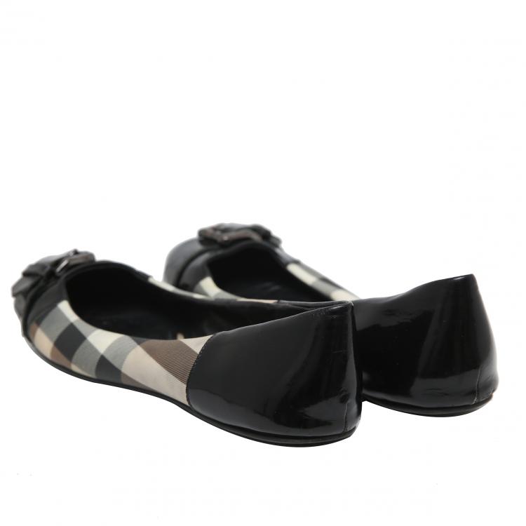Pre Owned Burberry Black Nova Check PVC/Leather Buckle Ballet Flats Size 39