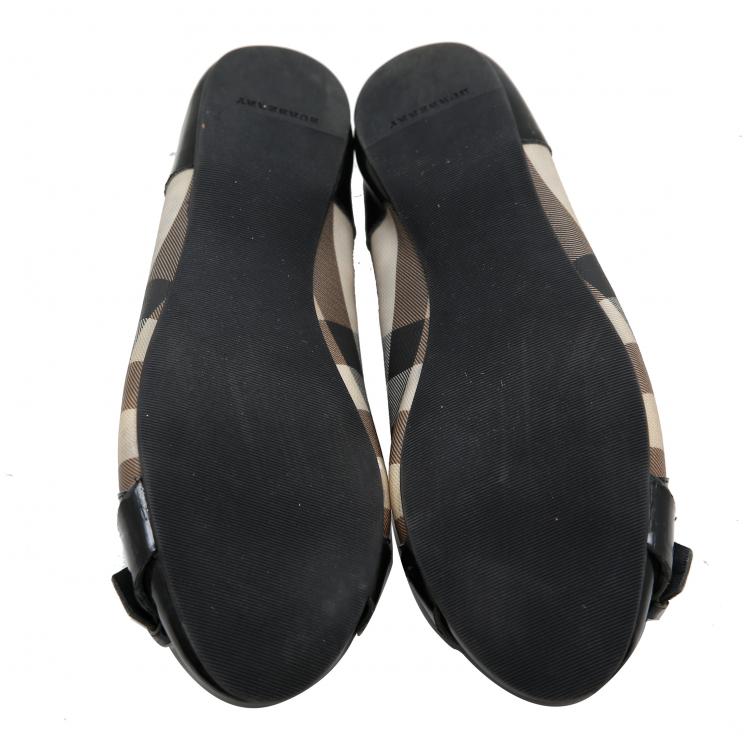 Pre Owned Burberry Black Nova Check PVC/Leather Buckle Ballet Flats Size 39