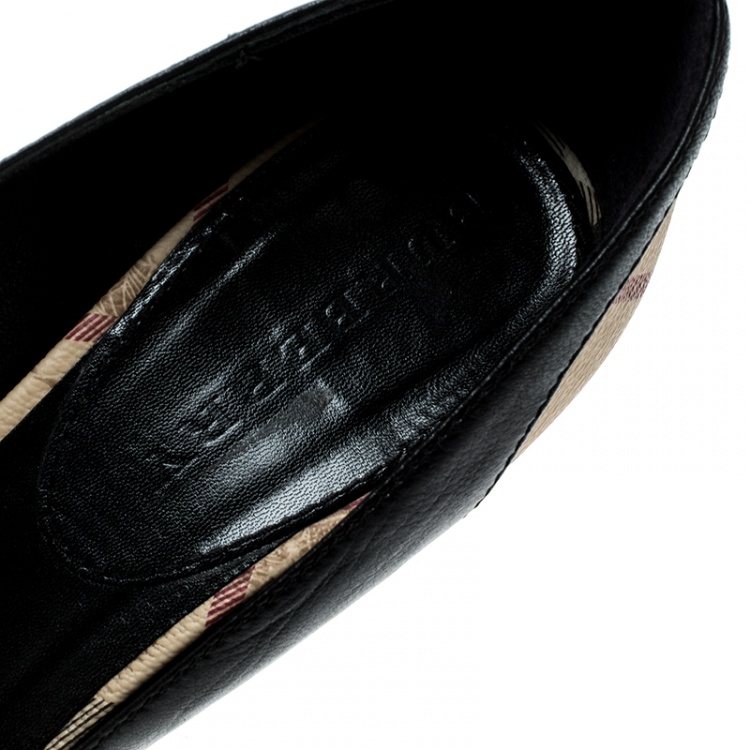 Pre Owned  Burberry Black Leather And Novacheck Canvas Balmore Pumps Size 38