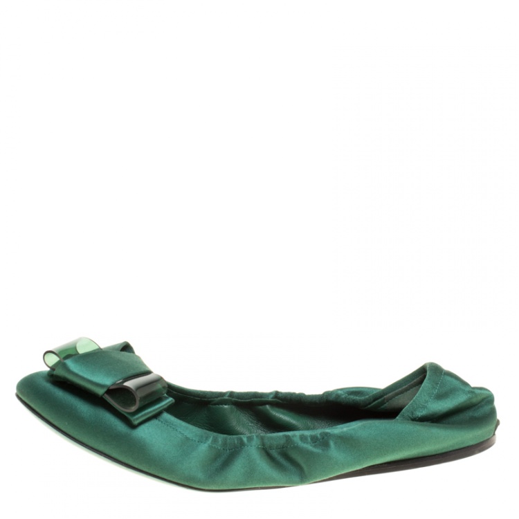 Pre Owned Burberry Prorsum Emerald Green Satin Surrey Ballet Flats Size 39