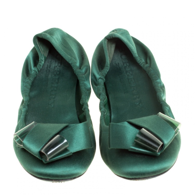 Pre Owned Burberry Prorsum Emerald Green Satin Surrey Ballet Flats Size 39
