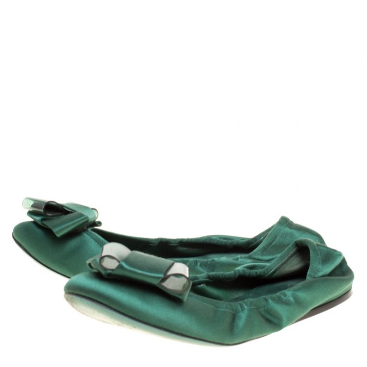 Pre Owned Burberry Prorsum Emerald Green Satin Surrey Ballet Flats Size 39