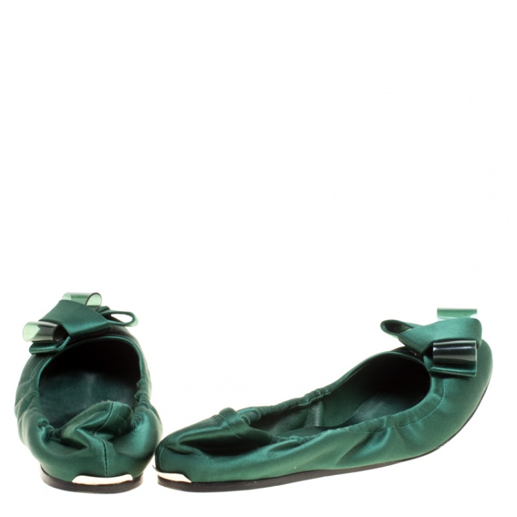 Pre Owned Burberry Prorsum Emerald Green Satin Surrey Ballet Flats Size 39