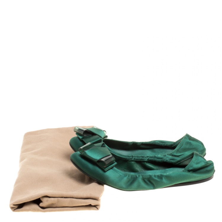 Pre Owned Burberry Prorsum Emerald Green Satin Surrey Ballet Flats Size 39
