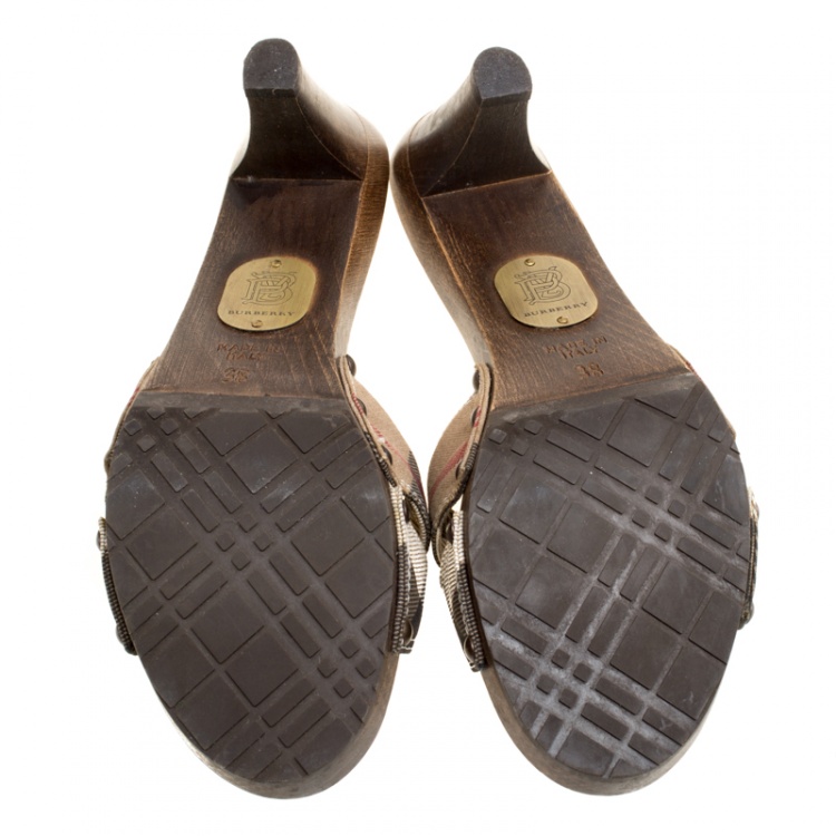 Pre Owned Burberry Brown Nova Check Fabric Slides Size 38