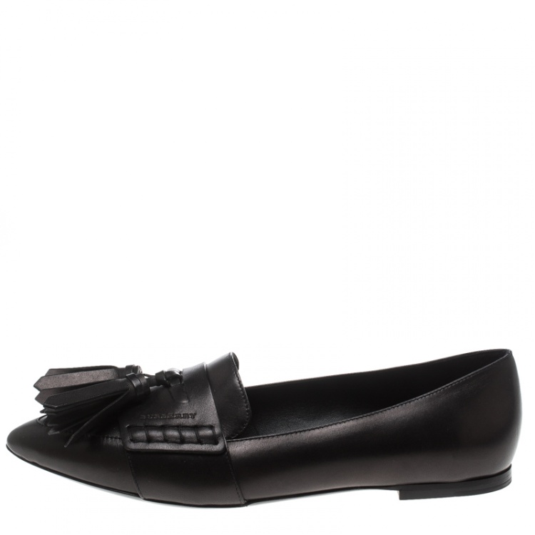 Pre Owned Burberry Black Leather Coledale Tassel Detail Pointed Toe Penny Loafers Size 37.5