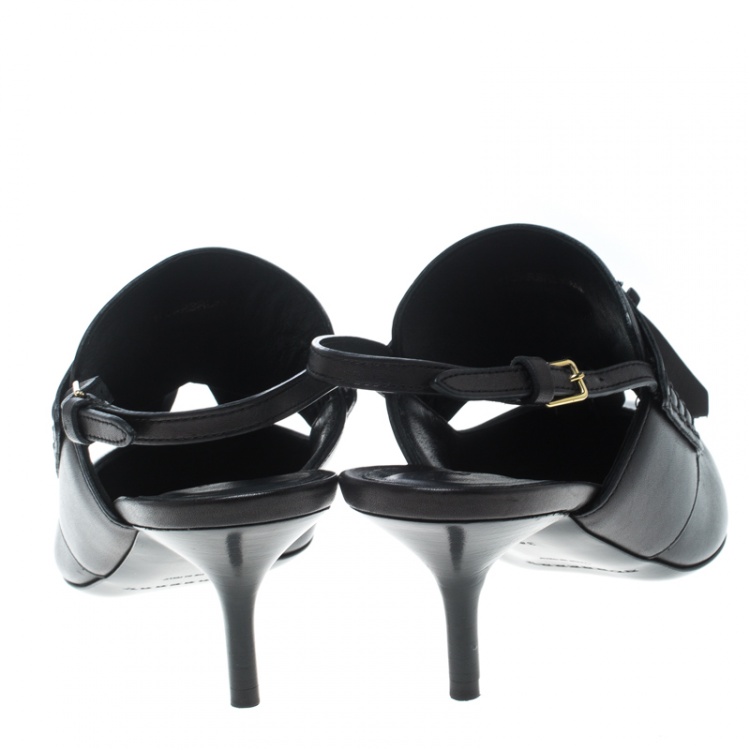 Pre Owned Burberry Black Leather Colebert Cut Out Pointed Toe Tassel Detail Slingback Sandals Size 36.5