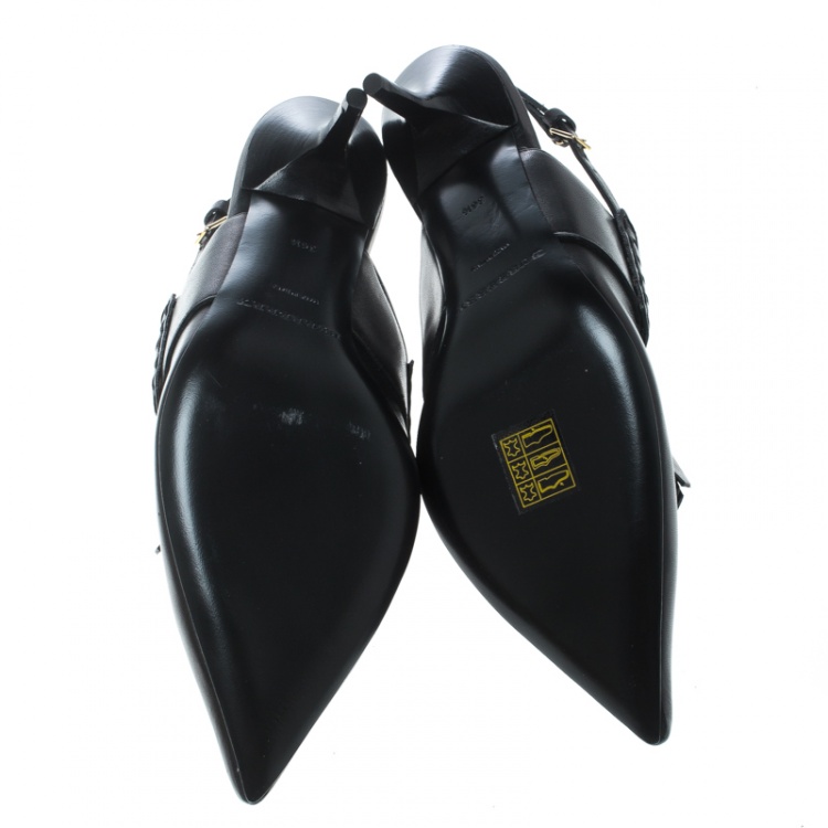 Pre Owned Burberry Black Leather Colebert Cut Out Pointed Toe Tassel Detail Slingback Sandals Size 36.5
