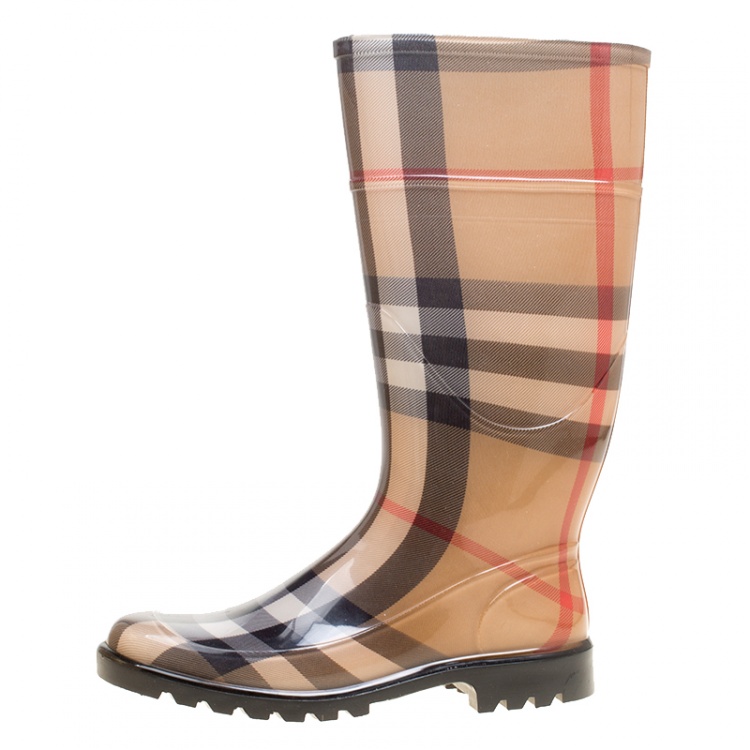 Burberry Beige House Check Rubber Rain Boots Size 39 Burberry | TLC
