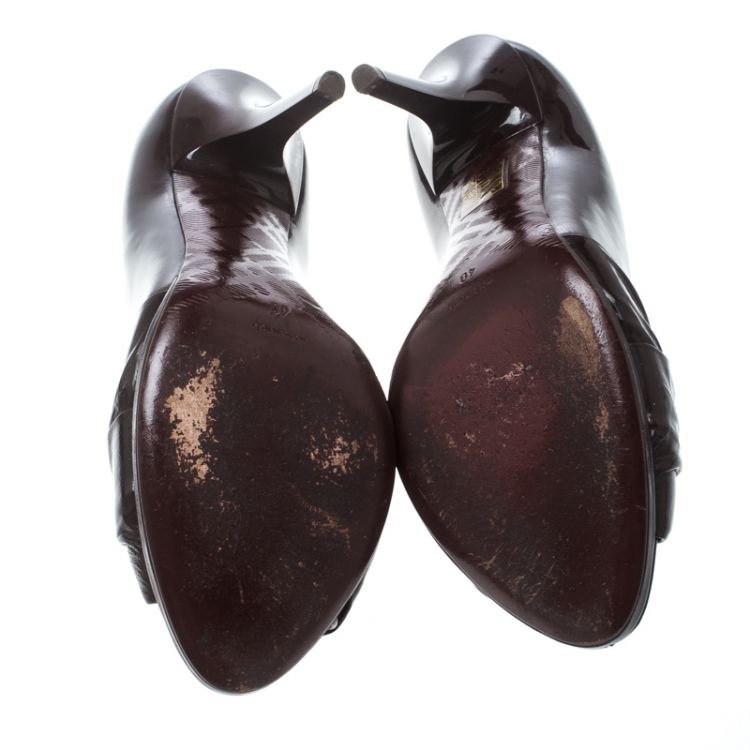 Pre Owned Burberry Burgundy Patent Leather Peep Toe Pumps Size 40 