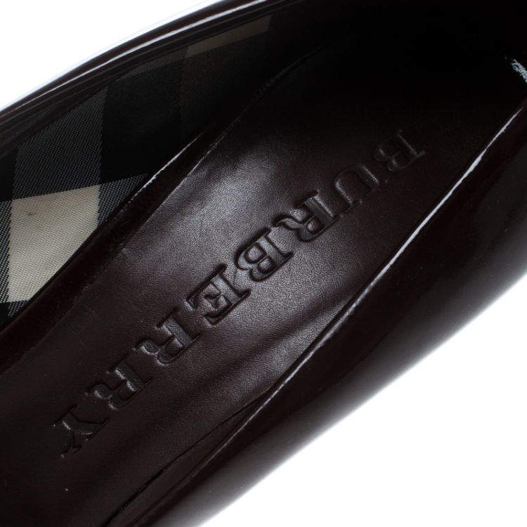 Pre Owned Burberry Burgundy Patent Leather Peep Toe Pumps Size 40 