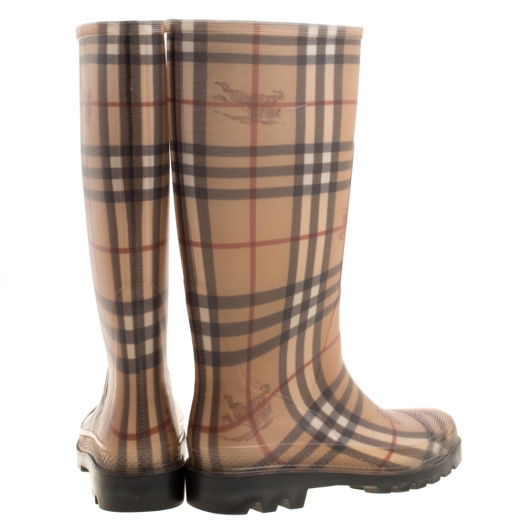 Pre Owned Burberry Beige Haymarket Check PVC Rain Boots Size 38