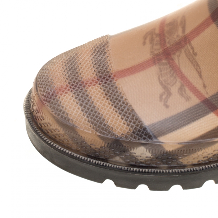 Pre Owned Burberry Beige Haymarket Check PVC Rain Boots Size 38