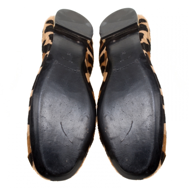 Pre Owned Burberry Prorsum Leopard Print Pony Hair Scrunch Ballet Flats Size 36