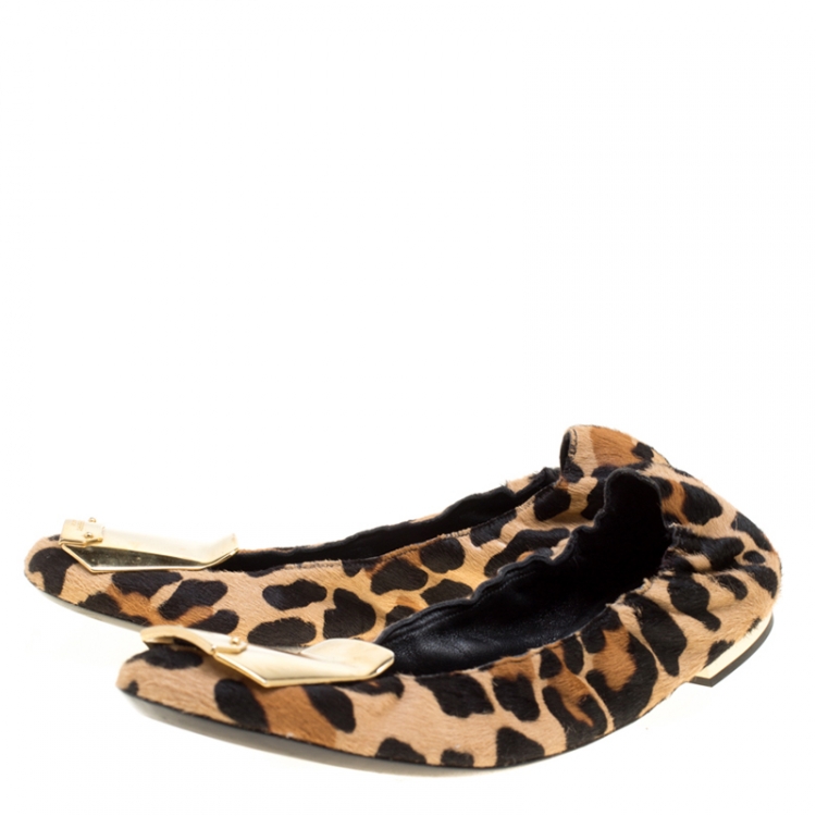 Pre Owned Burberry Prorsum Leopard Print Pony Hair Scrunch Ballet Flats Size 36