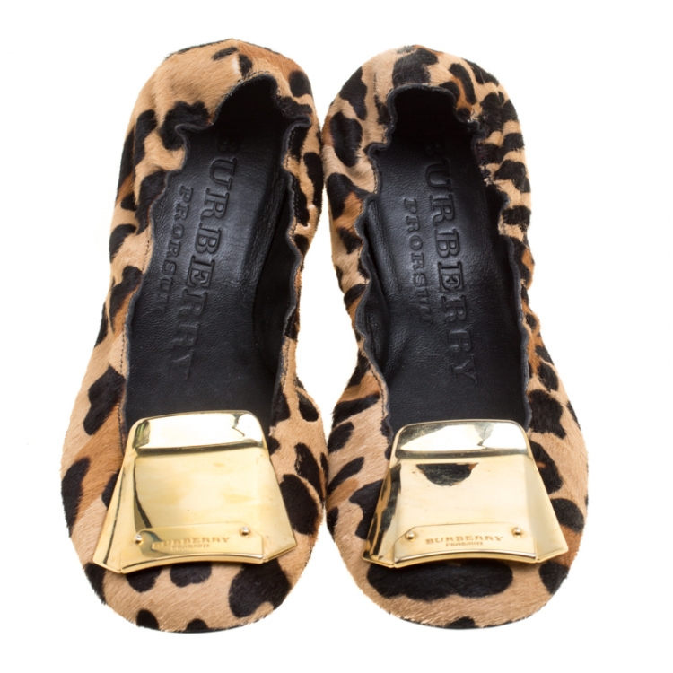 Pre Owned Burberry Prorsum Leopard Print Pony Hair Scrunch Ballet Flats Size 36