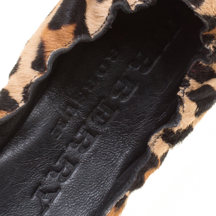 Pre Owned Burberry Prorsum Leopard Print Pony Hair Scrunch Ballet Flats Size 36