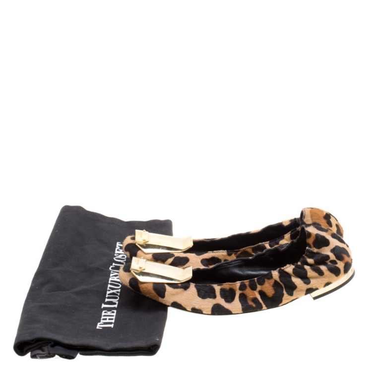 Pre Owned Burberry Prorsum Leopard Print Pony Hair Scrunch Ballet Flats Size 36