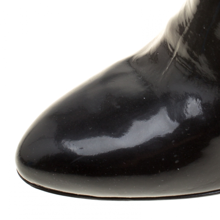 Pre Owned Burberry Black Quilted Patent Leather Knee High Boots Size 38