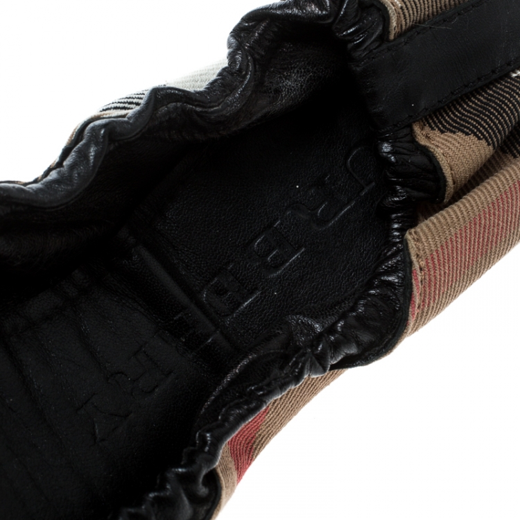 Pre Owned Burberry Novacheck Canvas and Leather Buckle Scrunch Ballet Flats Size 38
