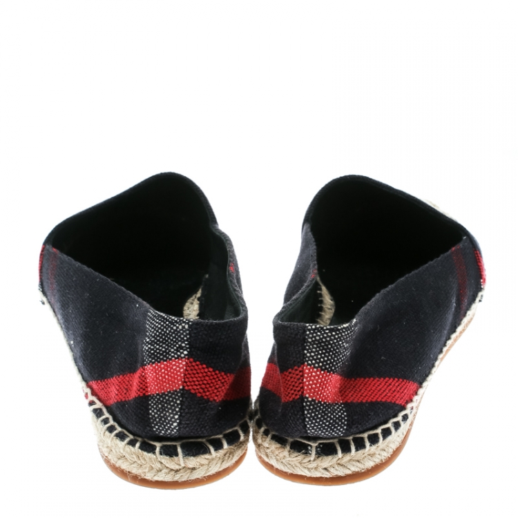Pre Owned Burberry Blue Checkered Canvas Hodgeson Flat Espadrilles Size 39.5