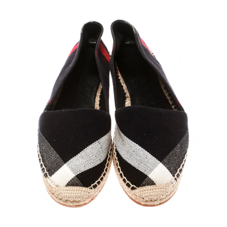 Pre Owned Burberry Blue Checkered Canvas Hodgeson Flat Espadrilles Size 39.5