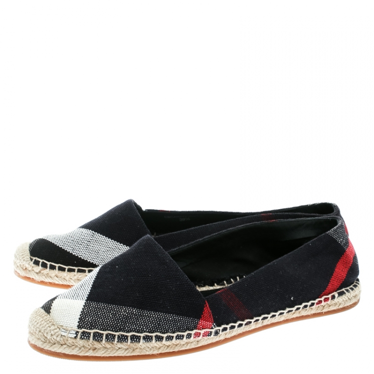 Pre Owned Burberry Blue Checkered Canvas Hodgeson Flat Espadrilles Size 39.5
