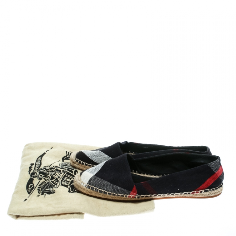 Pre Owned Burberry Blue Checkered Canvas Hodgeson Flat Espadrilles Size 39.5