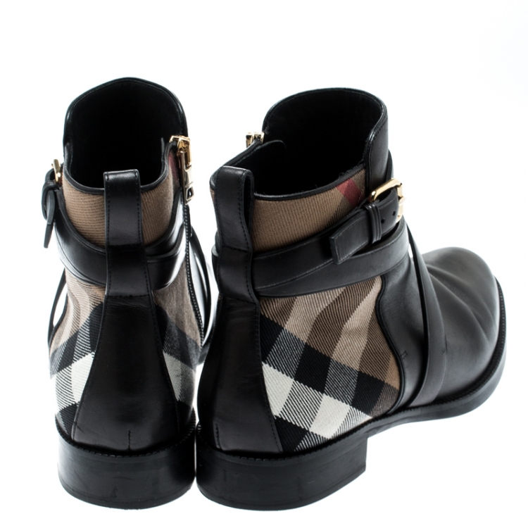 burberry house check and leather ankle boots