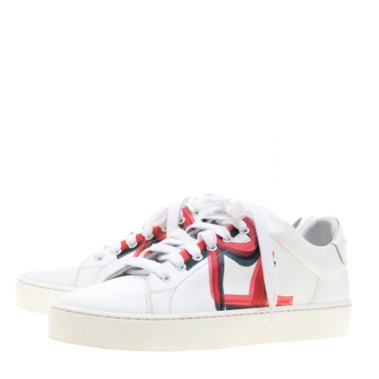 Pre Owned Burberry White Leather Graffiti Lace Up Sneakers Size 36