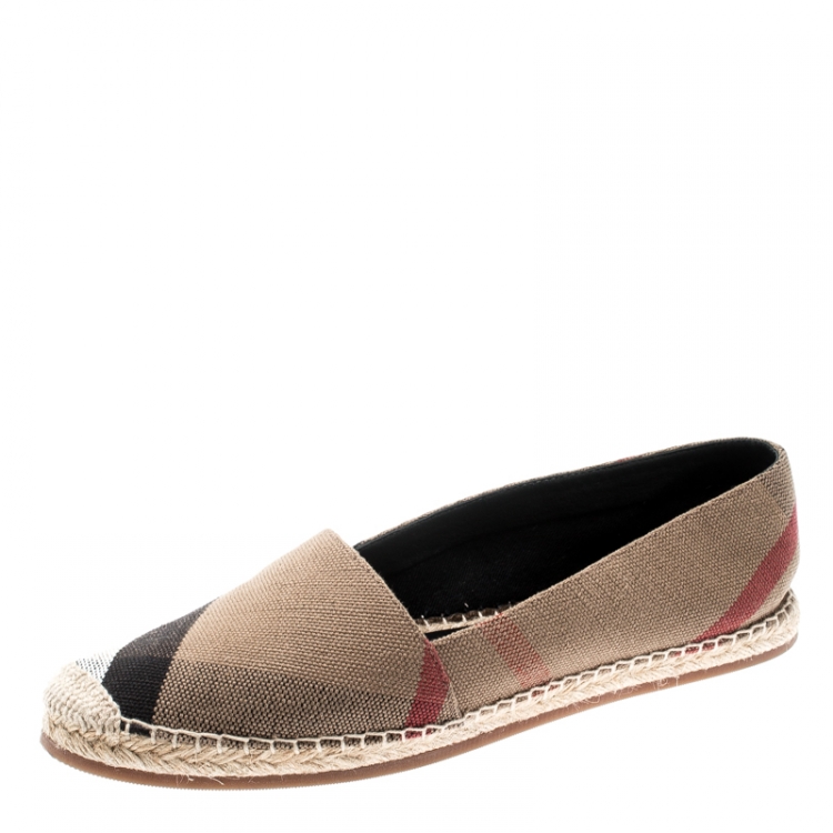 Pre Owned Burberry Brown Checkered Canvas Hodgeson Flat Espadrilles Size 41