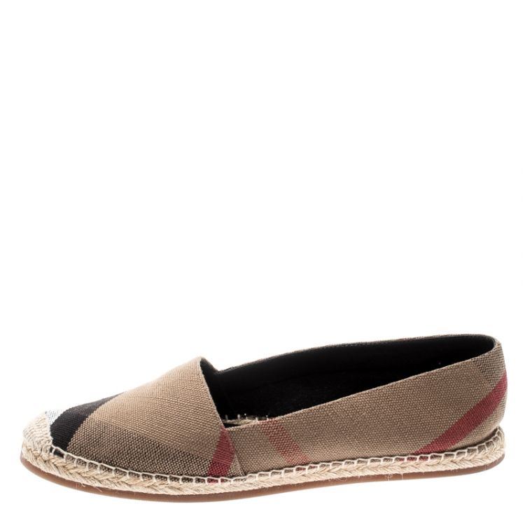 Pre Owned Burberry Brown Checkered Canvas Hodgeson Flat Espadrilles Size 41