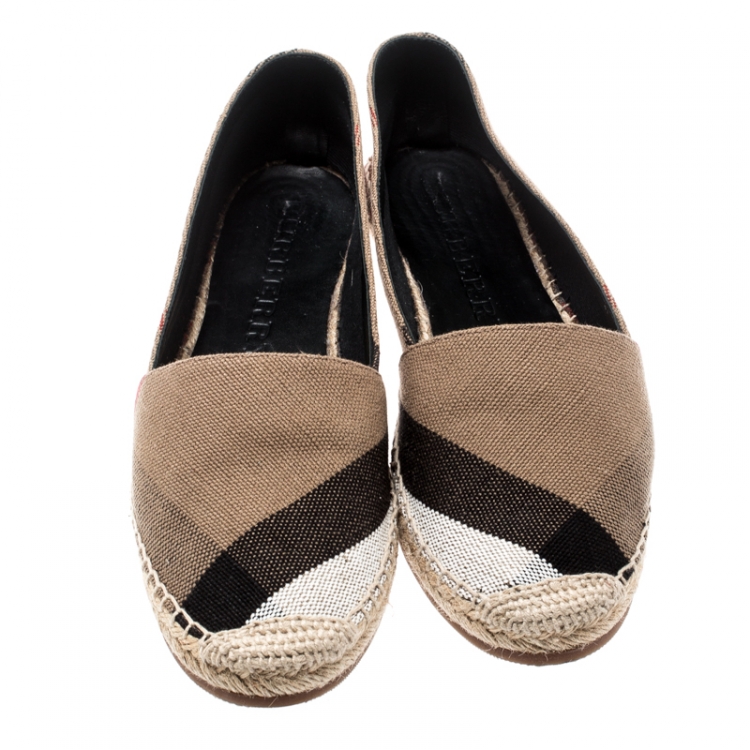 Pre Owned Burberry Brown Checkered Canvas Hodgeson Flat Espadrilles Size 41