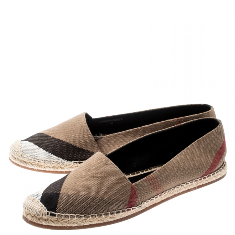 Pre Owned Burberry Brown Checkered Canvas Hodgeson Flat Espadrilles Size 41