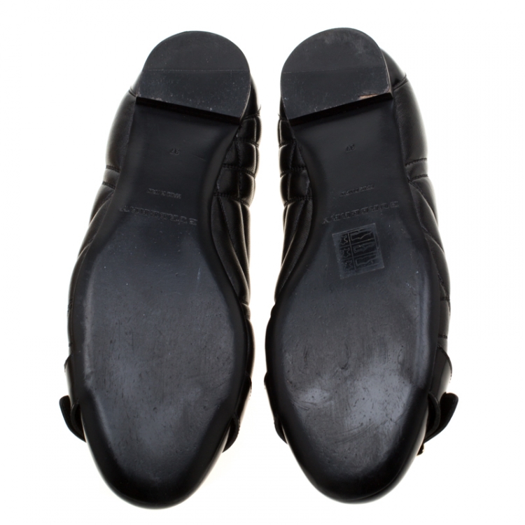 Pre Owned Burberry Black Quilted Leather Avon Buckle Detail Ballet Flats Size 37