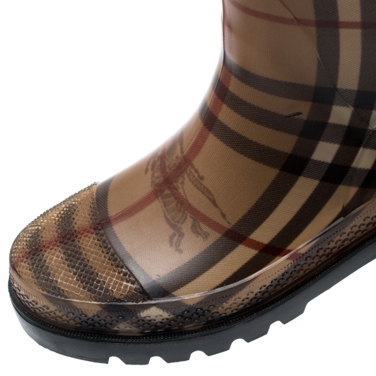 Pre Owned Burberry Beige Haymarket Check PVC Rain Boots Size 36